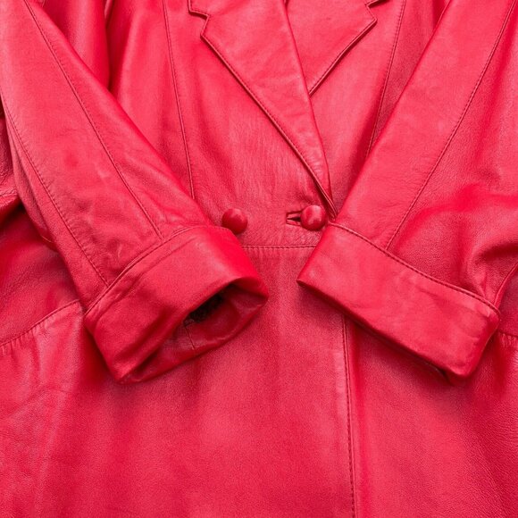Vera Pelle Jacket Women Medium Red Leather‎ Double Breasted Relaxed Retro 80s 90 - Picture 2 of 9